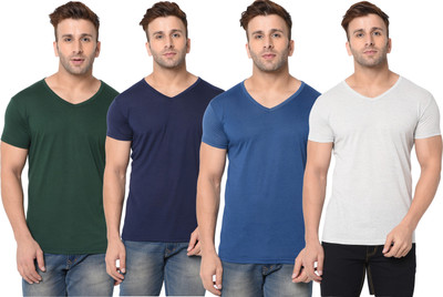 Adorbs Solid, Self Design Men V Neck Multicolor T-Shirt