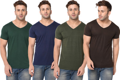 Adorbs Solid Men V Neck Dark Blue, Dark Green, Black T-Shirt