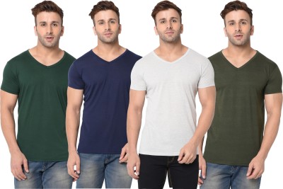 Jangoboy Self Design, Solid Men V Neck Dark Blue, Dark Green, Grey T-Shirt