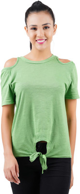 HOTFITS Casual Cold Shoulder Solid Women Green Top