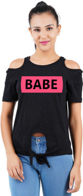 Southcity Casual Short Sleeve Printed Women Black, Pink Top