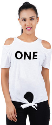 HOTFITS Casual Half Sleeve Printed Women White Top