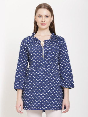 Avyanna Casual Regular Sleeve Printed Women Blue Top