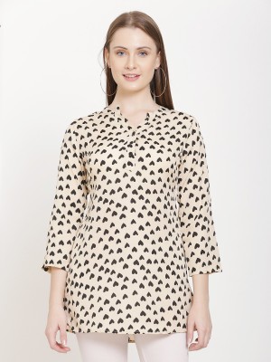 Avyanna Casual Regular Sleeve Printed Women Beige Top