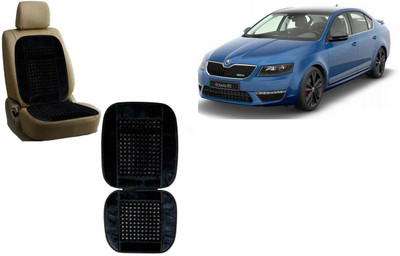Auto Kite Wooden Bead, Velvet Seating Pad For  Skoda Octavia(Front Seats, Back Seats Black)