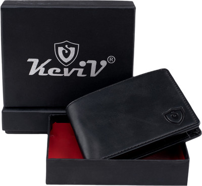 Keviv Men Casual Black Genuine Leather Wallet(5 Card Slots)