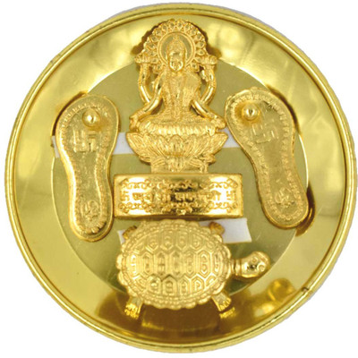 faynci Combo of Laxmi Charan Paduka, Wish Fulfilling Tortoise, Jay Mata Laxmi Frame on Plate, Fengshui, Diwali Auspicious Items Pooja Kit Brass Yantra(Pack of 1)