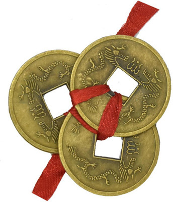 faynci Feng Shui Three Lucky Coin (3 x 3 cm) For Health, Wealth, Prosperity and Success Brass Yantra(Pack of 1)
