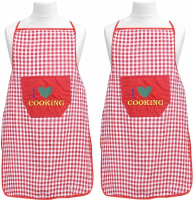 Castle Decor Cotton Home Use Apron - Free Size(Red, Pack of 2)