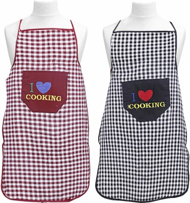 Castle Decor Cotton Home Use Apron - Free Size(Maroon, Black, Pack of 2)