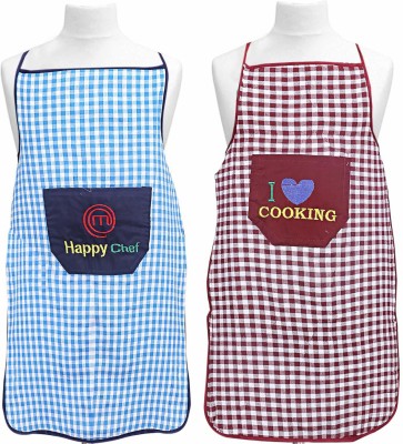 Dakshya Industries Cotton Home Use Apron - Free Size(Blue, Maroon, Pack of 2)