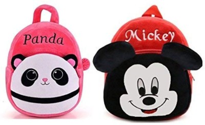 Black Hill Kid's School Bagpack 3-5 Years Cartoons Soft Toy Bag Combo Panda Mickey Pack of 2 Gift for Kids 11 L Backpack(Multicolor)