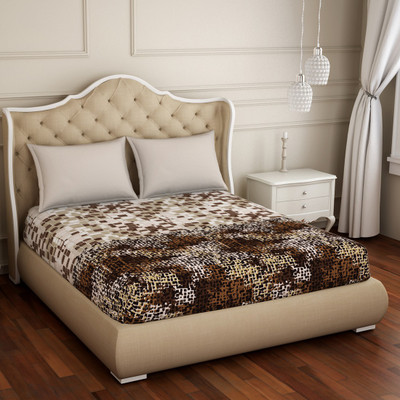 SPACES 210 TC Cotton Queen Abstract Flat Bedsheet(Pack of 1, Brown)