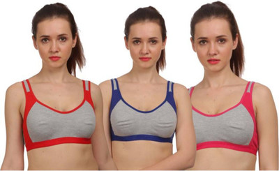 Apraa & Parma Pack Of 3 Non Padded Double Layer Sports Bra For Women And Girls Women Sports Non Padded Bra(Multicolor)