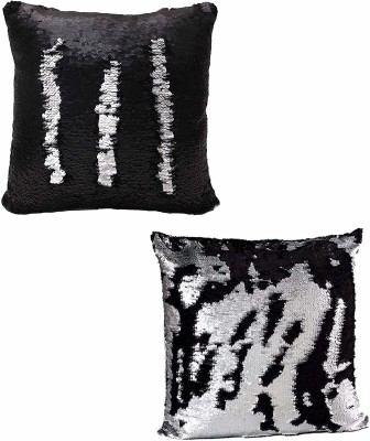 pk craft Polyester Cushions & Pillows Cover(Pack of 2, 40 cm*40 cm, Black, Silver)