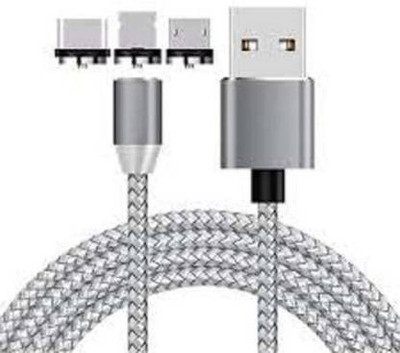 Gadget Zone Magnetic Charging Cable 1 m Nylon Round USB Type-C/MicroUSB/iOS fast charging cable 1 m(Compatible with all Smartphones, Grey)