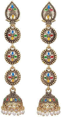 Aadiyatri Designer Partywear Wedding Diwali Saree/Suit Pearl Jhumki Jhumka Dangle Drop Earrings For Women and Girls Beads Brass Jhumki Earring