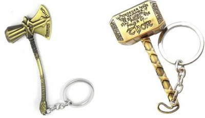 ZYZTA Combo of Marvel Avengers Superhero Thor Golden Metallic Hammer Key Chain