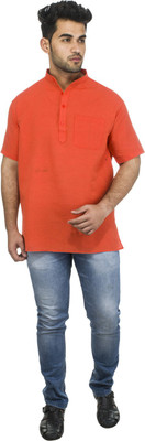 DESHBANDHU KHADI Men Solid Straight Kurta(Orange)