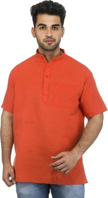 DESHBANDHU KHADI Men Solid Straight Kurta(Orange)