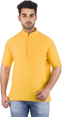 DESHBANDHU KHADI Men Solid Straight Kurta(Yellow)