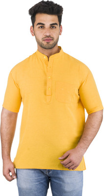 DESHBANDHU KHADI Men Solid Straight Kurta(Yellow)