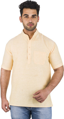 DESHBANDHU KHADI Men Solid Straight Kurta(Beige)