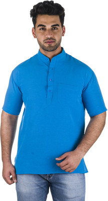 DESHBANDHU KHADI Men Solid Straight Kurta(Blue)