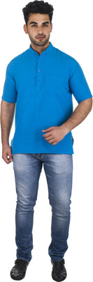 DESHBANDHU KHADI Men Self Design Straight Kurta(Blue)