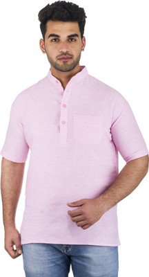 DESHBANDHU KHADI Men Solid Straight Kurta(Pink)