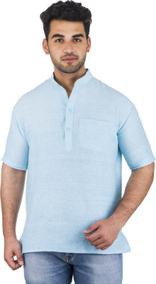 DESHBANDHU KHADI Men Solid Straight Kurta(Light Blue)