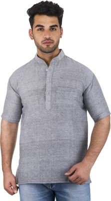 DESHBANDHU KHADI Men Solid Straight Kurta(Grey)