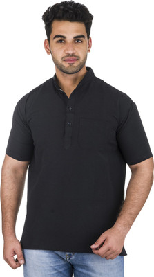 DESHBANDHU KHADI Men Solid Straight Kurta(Black)