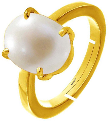 K K GEMS 10.2Ct./11.25Ratti Natural Certified Pearl Moti Rashi Ratan Astrology Stone Panchdhatu Mens Adjustable Ring Copper Pearl Gold Plated Ring