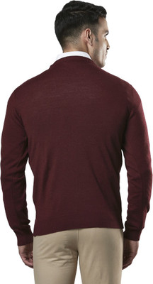 Raymond Solid Round Neck Casual Men Maroon Sweater