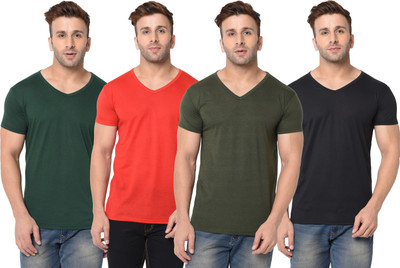 Adorbs Solid Men V Neck Dark Green, Red, Black T-Shirt