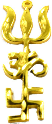 faynci Vastu / Feng Shui / Trishakti (Swastik Om Trishul Symbol) Tri Shakti decorative Pooja Yantra (Golden Plated 9*3) Plated Yantra(Pack of 1)