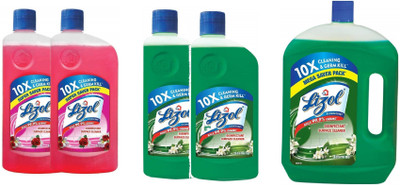 LIZOL Disinfectant Surface & Floor Cleaner, Floral - 975 ml and Disinfectant Floor Cleaner Jasmine, 500 ml and 2 ltre (Pack of 5) FRESH(5 x 990 ml)