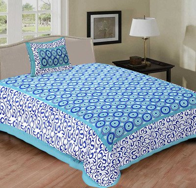 Navkar Creation 120 TC Cotton Single Printed Flat Bedsheet(Pack of 1, Blue)