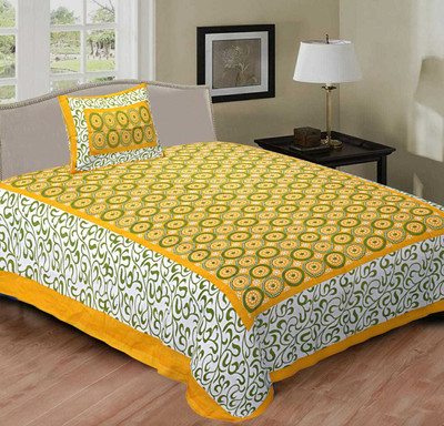 Navkar Creation Cotton Single Flat 120 TC Printed Bedsheet(Pack of 1, Yellow)