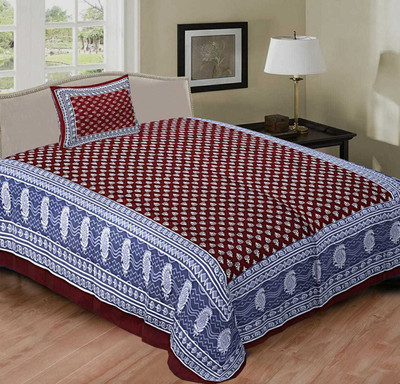 Navkar Creation 120 TC Cotton Single Printed Flat Bedsheet(Pack of 1, Maroon)