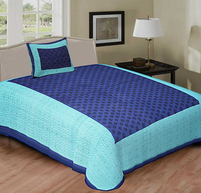 Navkar Creation 120 TC Cotton Single Printed Flat Bedsheet(Pack of 1, Blue)