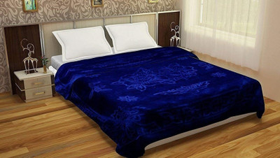 GKM Self Design Single Mink Blanket for  Heavy Winter(Microfiber, Blue)