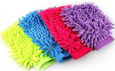 MSE Hand Glove (Pack of 4) Duster Washing Mitt Single Side Gloves Wet and Dry Glove Set(Free Size Pack of 4)