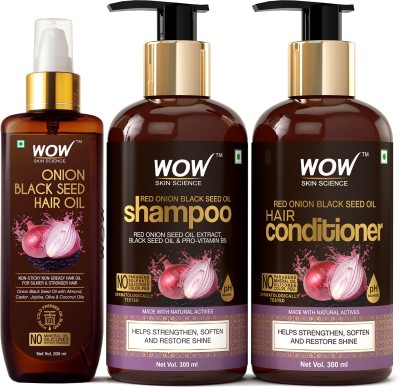 WOW SKIN SCIENCE Red Onion Black Seed Oil Ultimate Hair Care Kit (Shampoo + Hair Conditioner + Hair Oil)(3 Items in the set)