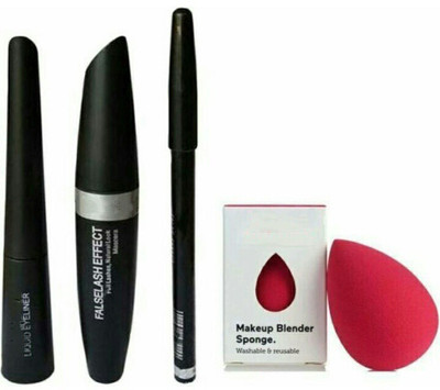 RICH LOOK PUFF AND COMBO EYELINER,MASCARA ,EYEBROW PENCIL(4 Items in the set)