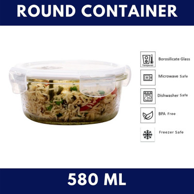 Femora Glass Fridge Container  - 580 ml(White)