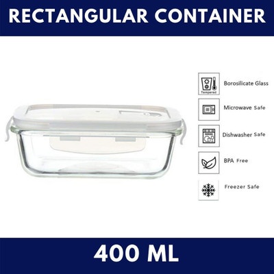 Femora Glass Fridge Container  - 400 ml(White)