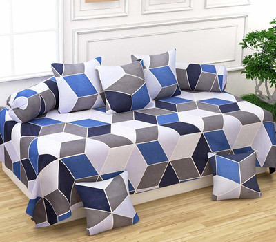 igi Cotton Geometric Diwan Set(Blue)