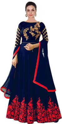 Mohnish Fashion Women A-line Blue, Red Dress